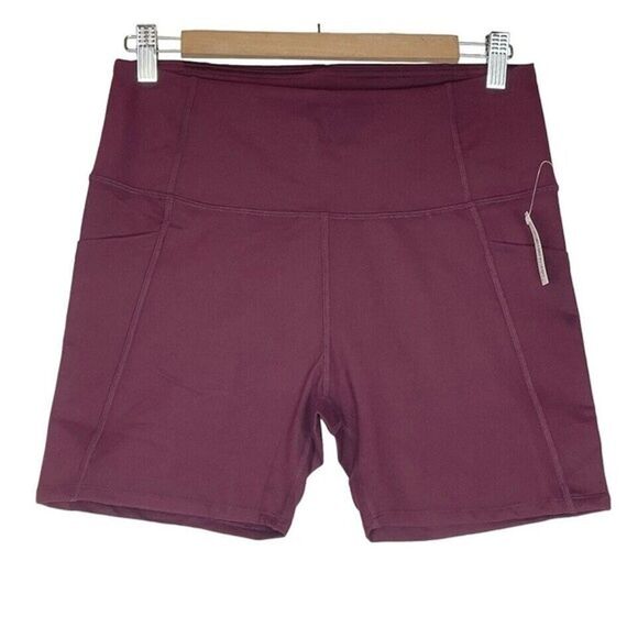 Women Leggings Shorts Large Red High Waisted Side Pockets Burgundy - Picture 2 of 12